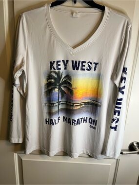 Key West Half Marathon Women's White Long Sleeve V-Neck Tee